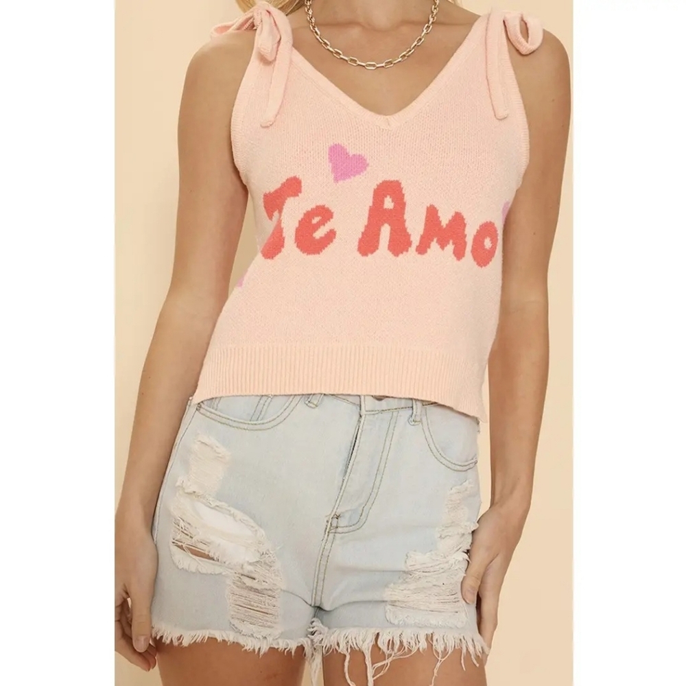 Te Amo Knit Tie Shoulder Tank Top (nwt)